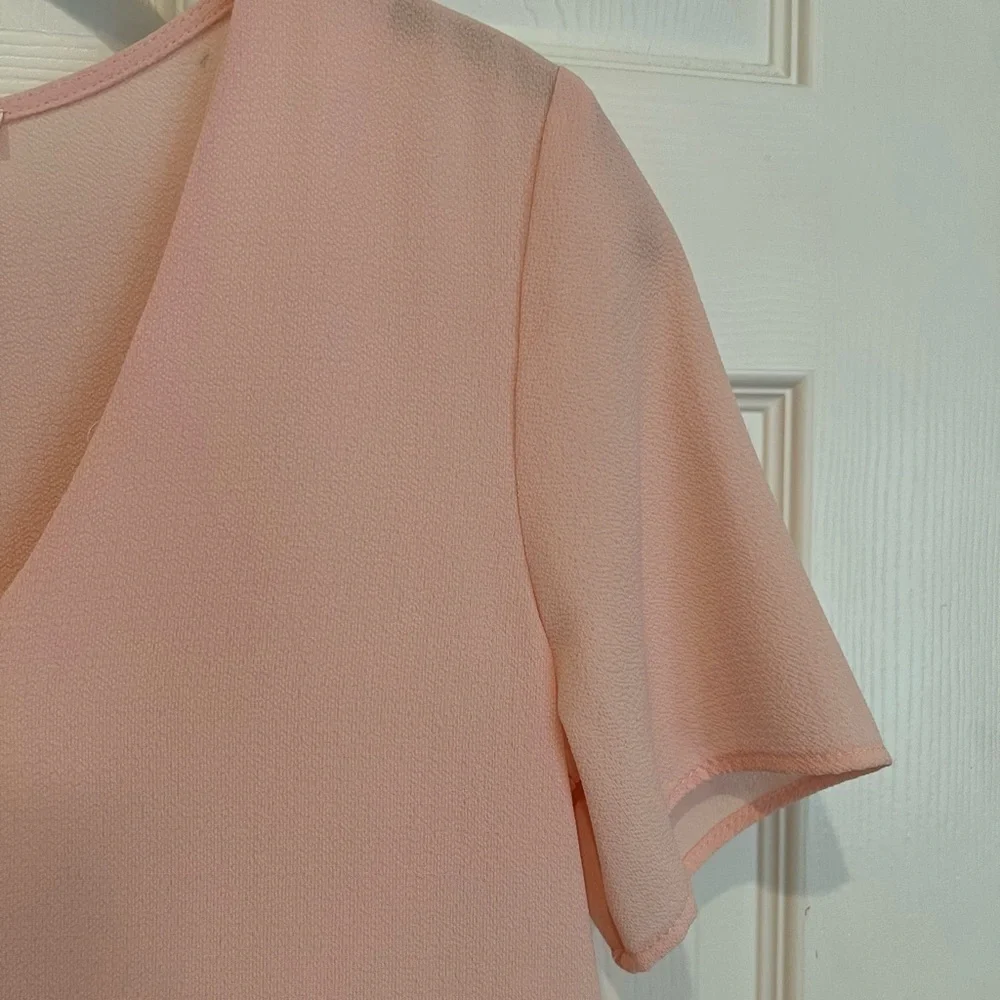 Caramela Pink Peplum Blouse with Sleeves V Neck Open Back Preppy
